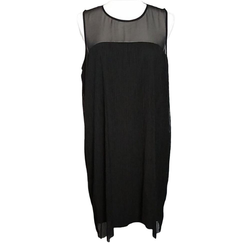 BCBGeneraton Womens SZ Medium Black Shift Dress Sleeveless Oversized Sheer Top